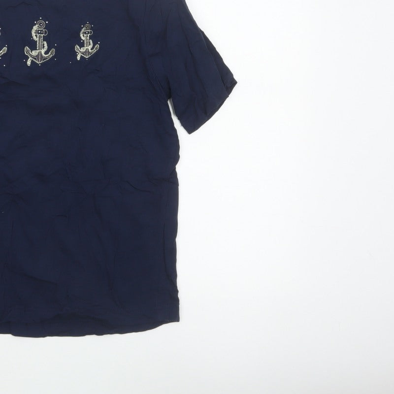 Anne de Lançay Women’s Blue UK 16 Nautical Anchor Rhinestone T-Shirt