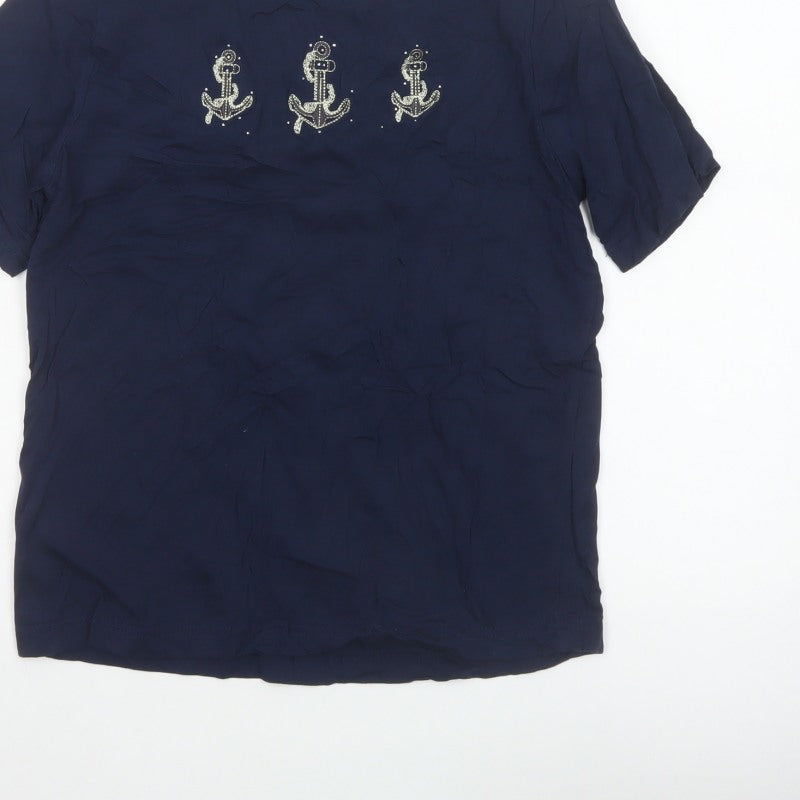 Anne de Lançay Women’s Blue UK 16 Nautical Anchor Rhinestone T-Shirt