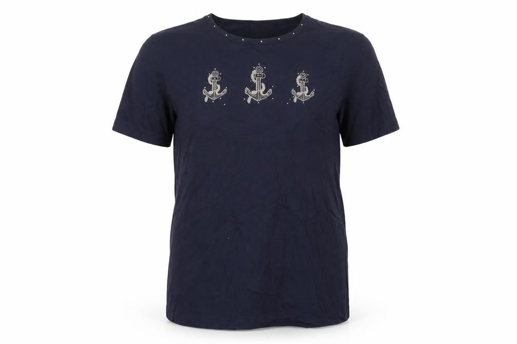 Anne de Lançay Women’s Blue UK 16 Nautical Anchor Rhinestone T-Shirt
