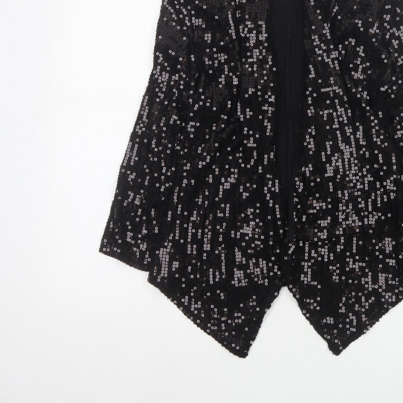 Look Women’s Black Size 12 Sequin Geometric Open Long Jacket