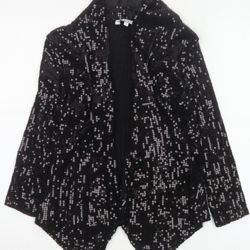 Look Women’s Black Size 12 Sequin Geometric Open Long Jacket