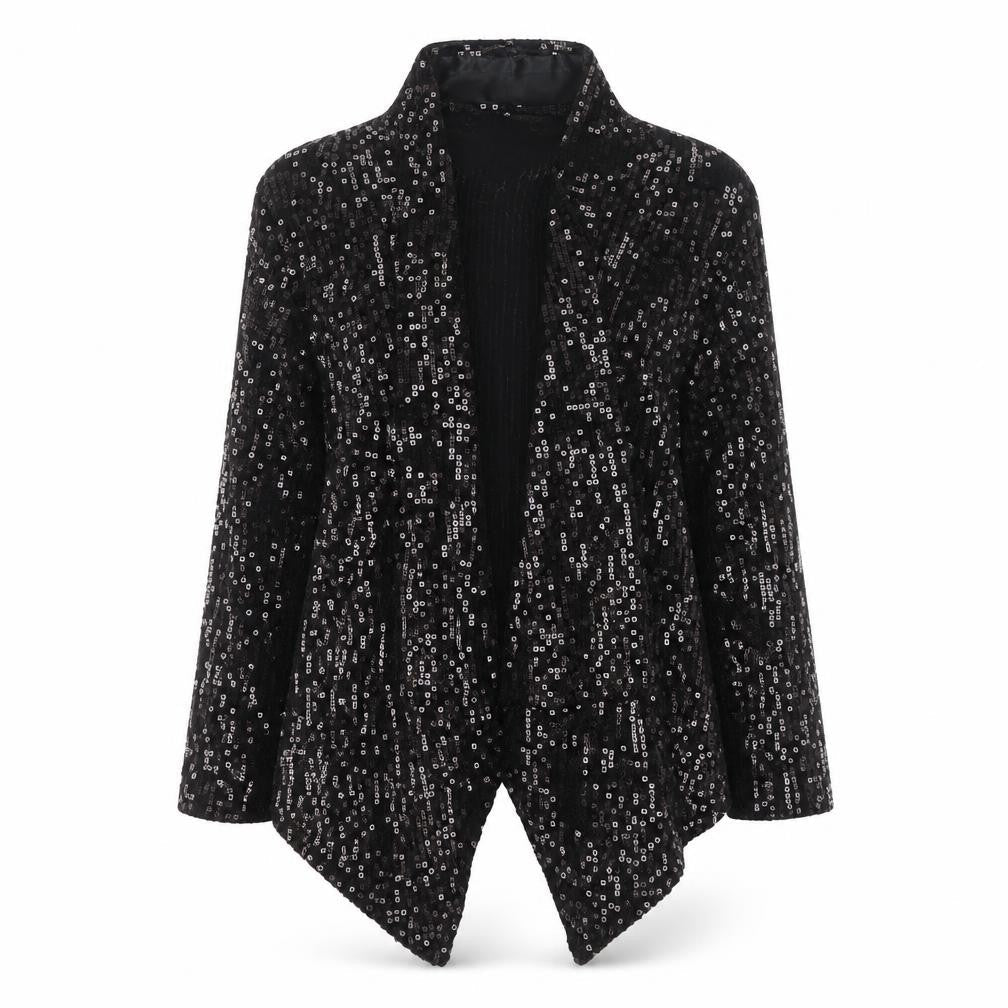 Look Women’s Black Size 12 Sequin Geometric Open Long Jacket