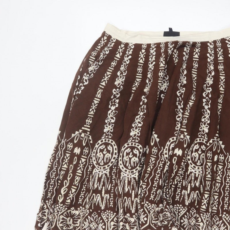 Debenhams Collection Women Brown Cotton A-Line Knee Skirt UK 14 Boho