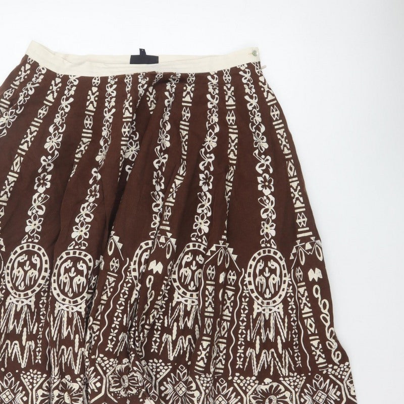 Debenhams Collection Women Brown Cotton A-Line Knee Skirt UK 14 Boho