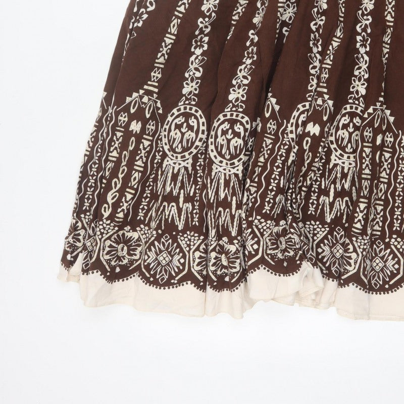 Debenhams Collection Women Brown Cotton A-Line Knee Skirt UK 14 Boho