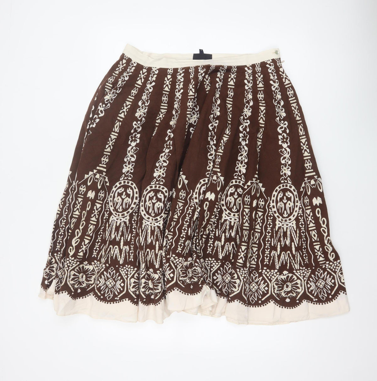 Debenhams Collection Women Brown Cotton A-Line Knee Skirt UK 14 Boho