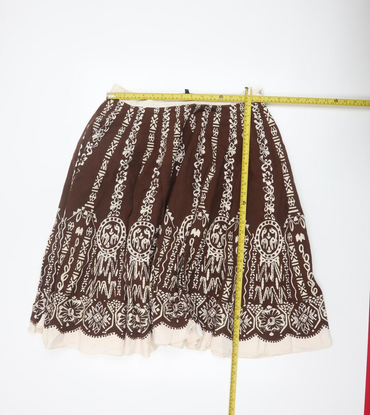Debenhams Collection Women Brown Cotton A-Line Knee Skirt UK 14 Boho