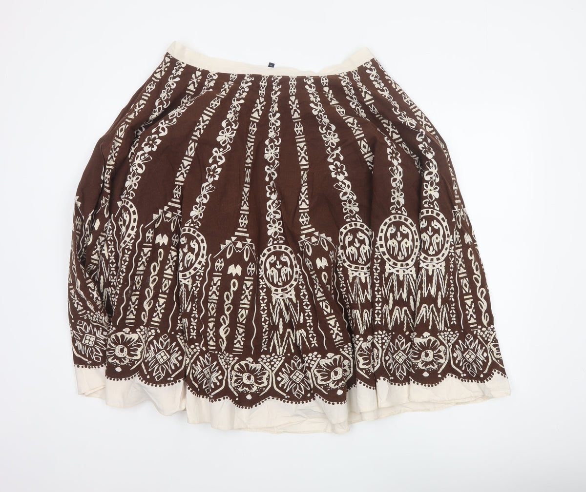 Debenhams Collection Women Brown Cotton A-Line Knee Skirt UK 14 Boho