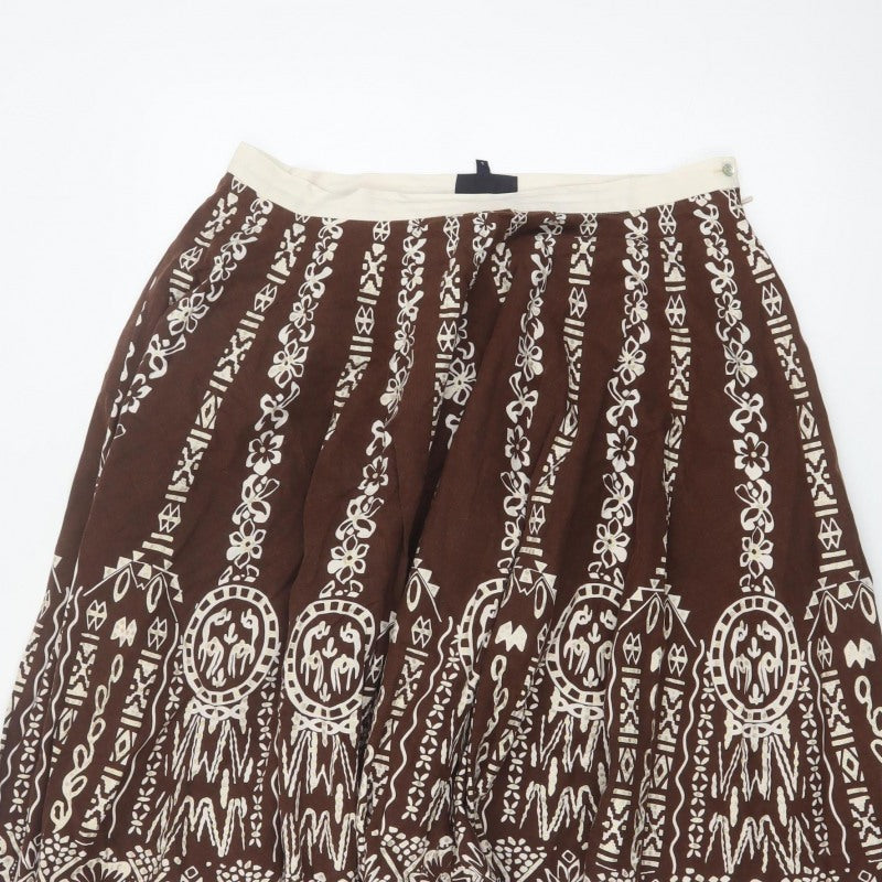 Debenhams Collection Women Brown Cotton A-Line Knee Skirt UK 14 Boho