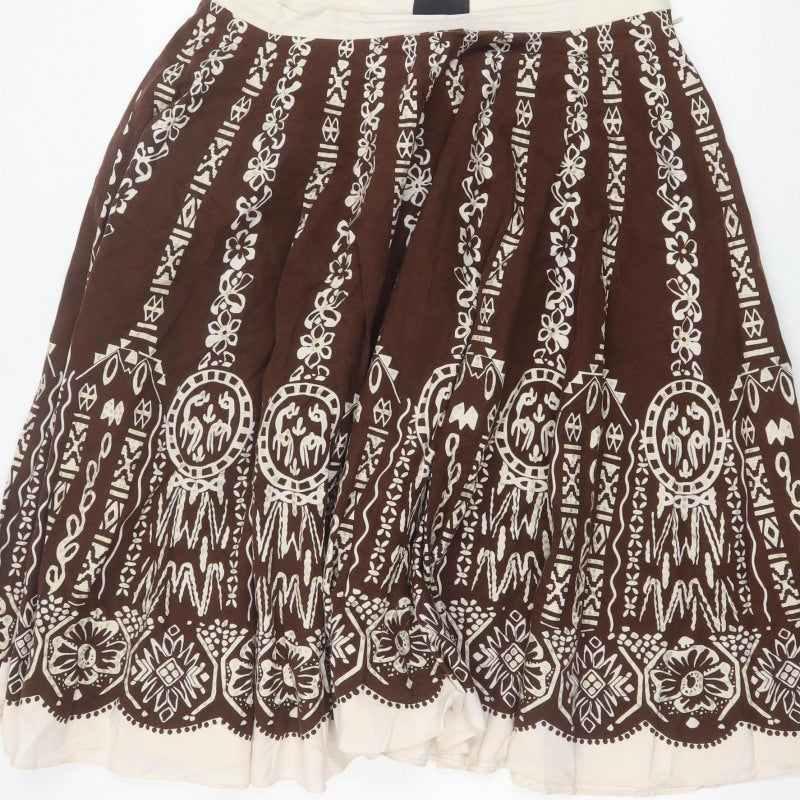 Debenhams Collection Women Brown Cotton A-Line Knee Skirt UK 14 Boho