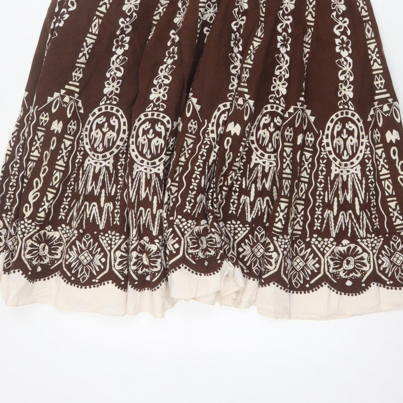 Debenhams Collection Women Brown Cotton A-Line Knee Skirt UK 14 Boho