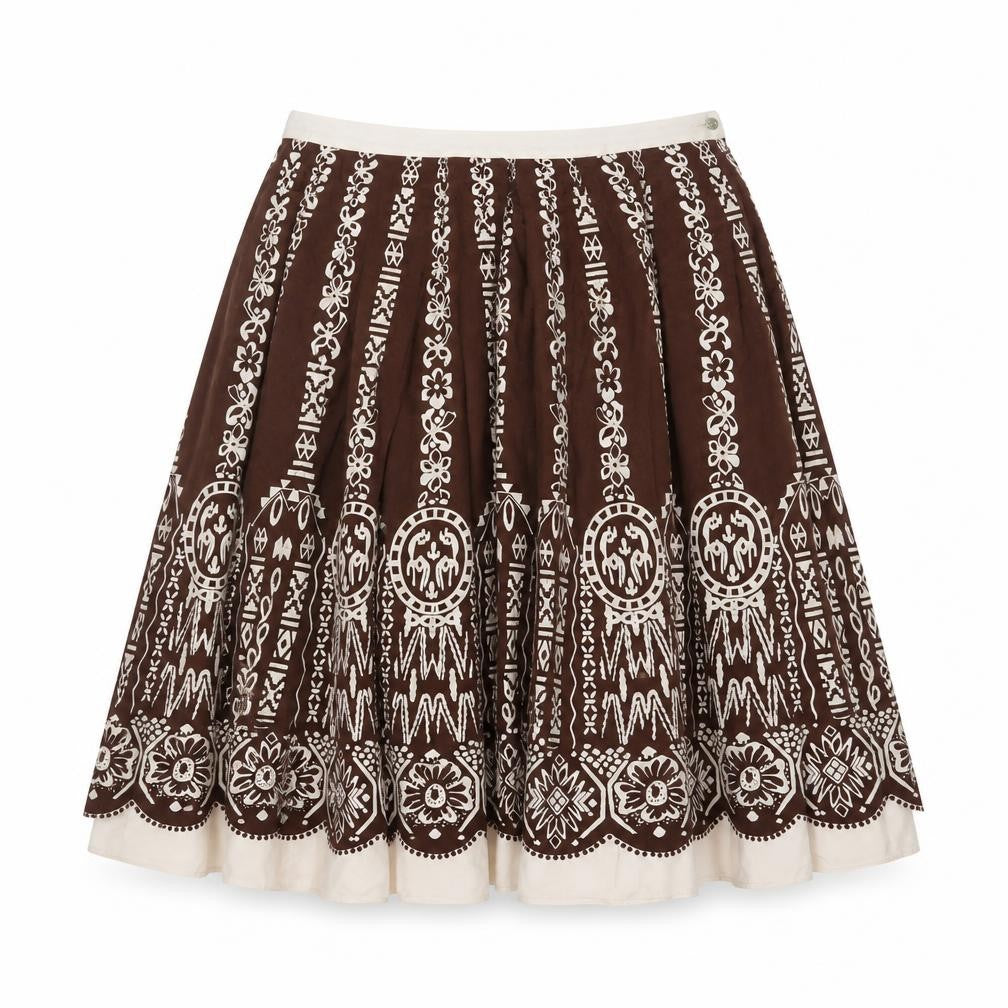 Debenhams Collection Women Brown Cotton A-Line Knee Skirt UK 14 Boho