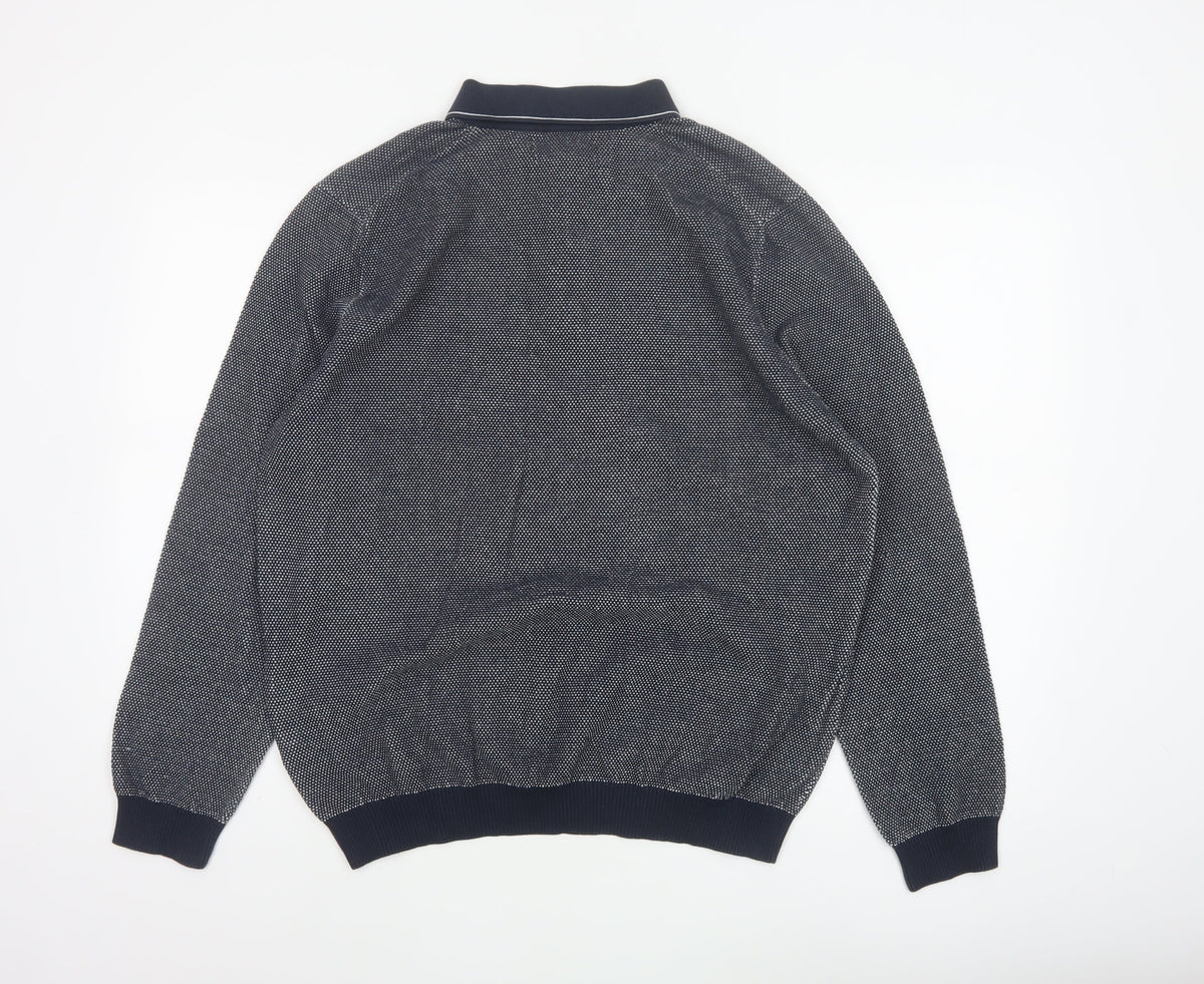 Marks and Spencer Men's Navy L Cotton Rich Collared Henley Knit Jumper