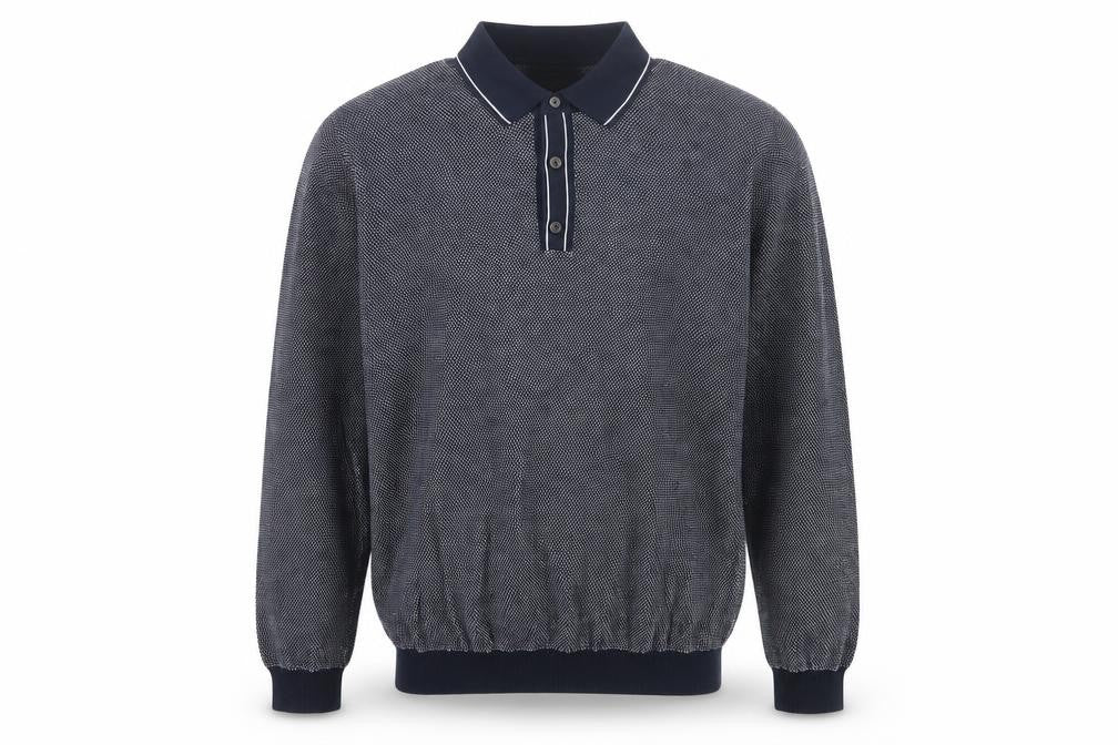 Marks and Spencer Men's Navy L Cotton Rich Collared Henley Knit Jumper