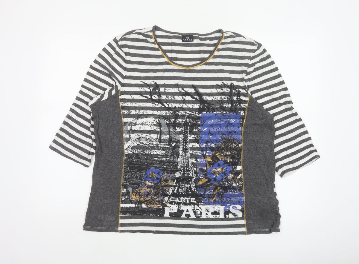 Lebek Women’s Multicoloured Stripe Paris Jersey Top UK 18 Long Sleeve