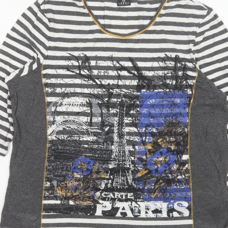 Lebek Women’s Multicoloured Stripe Paris Jersey Top UK 18 Long Sleeve