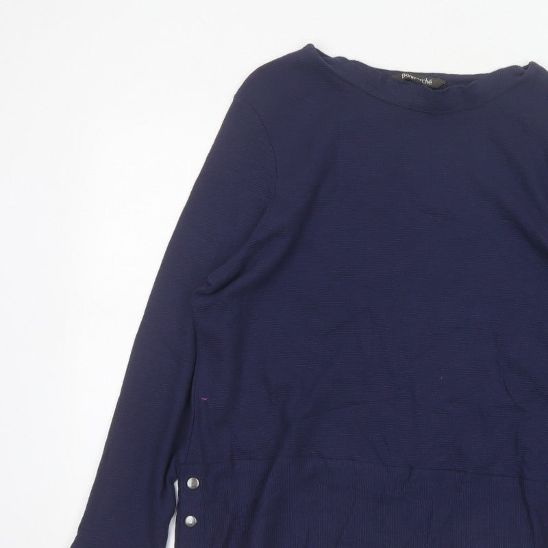 Bonmarché Women’s Blue Size 14 Basic High Neck Long Sleeve Button Blouse