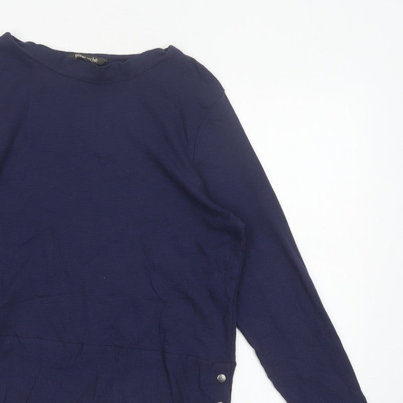 Bonmarché Women’s Blue Size 14 Basic High Neck Long Sleeve Button Blouse