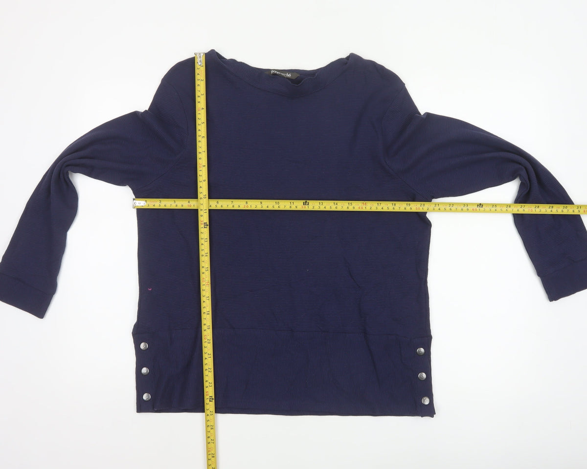 Bonmarché Women’s Blue Size 14 Basic High Neck Long Sleeve Button Blouse