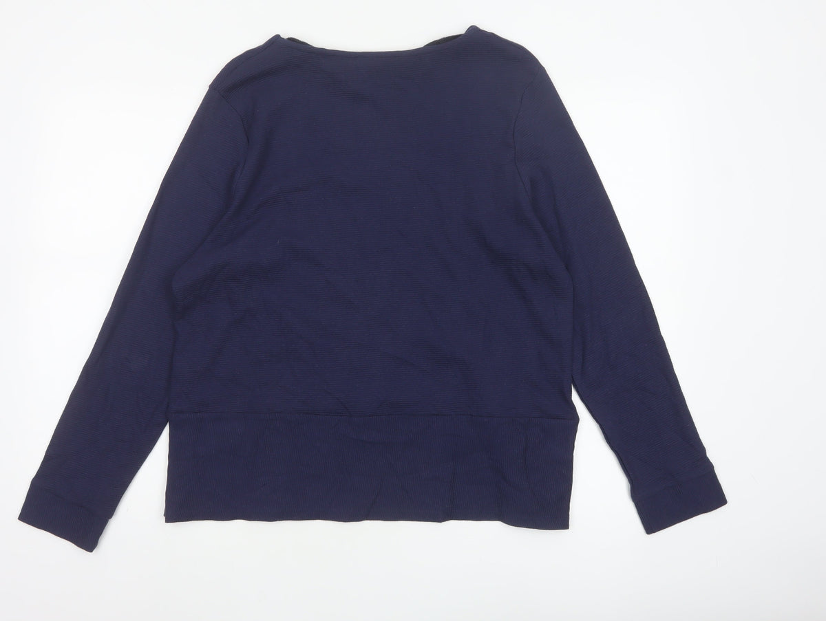Bonmarché Women’s Blue Size 14 Basic High Neck Long Sleeve Button Blouse
