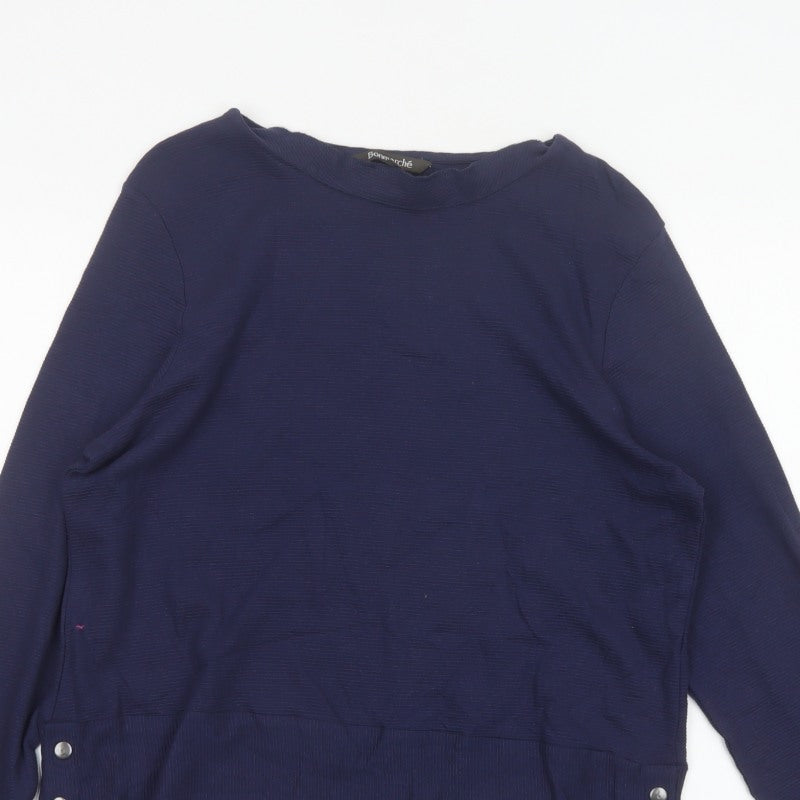 Bonmarché Women’s Blue Size 14 Basic High Neck Long Sleeve Button Blouse