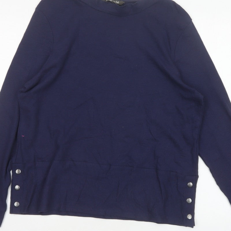 Bonmarché Women’s Blue Size 14 Basic High Neck Long Sleeve Button Blouse