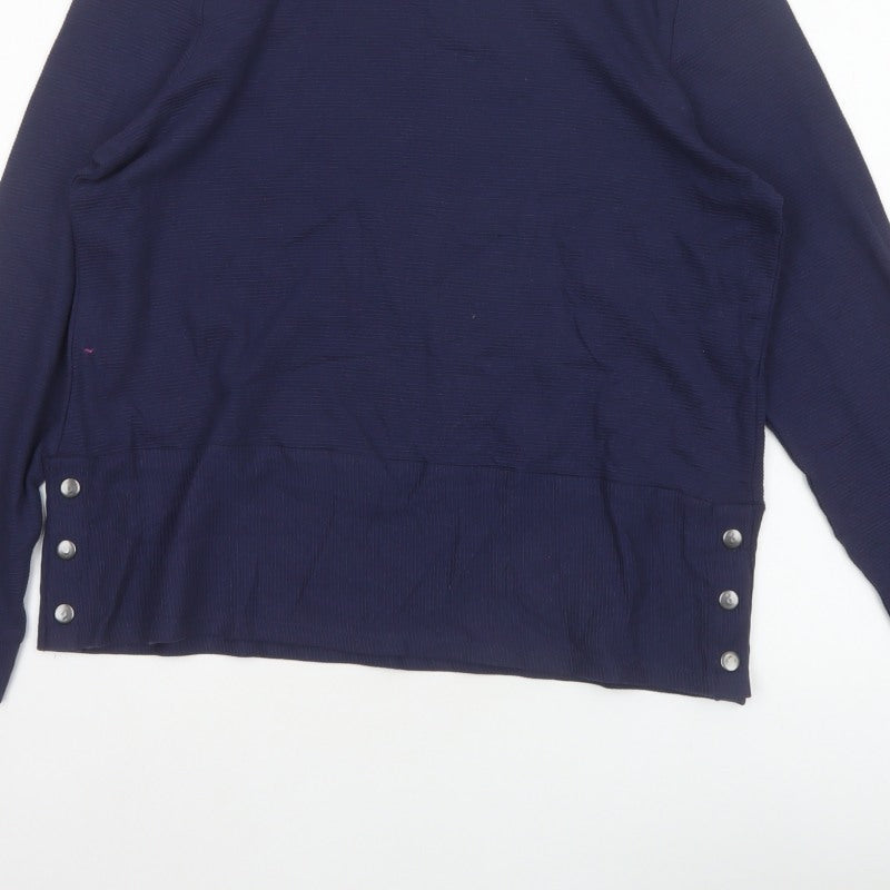 Bonmarché Women’s Blue Size 14 Basic High Neck Long Sleeve Button Blouse