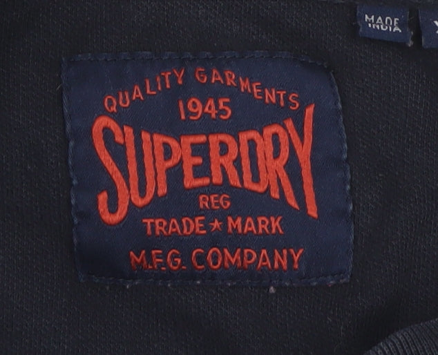 Superdry Men's Blue XL Long Sleeve Cotton Henley Button-Up Top
