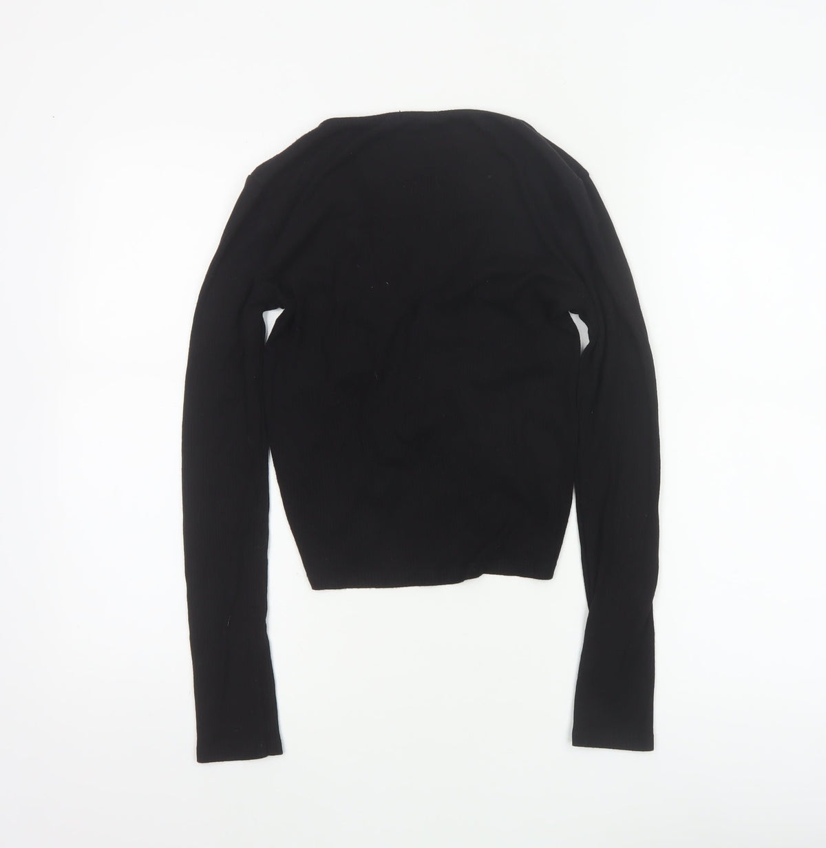 Stradivarius Women Black M Cropped Ruched V-Neck Long Sleeve Stretch Top