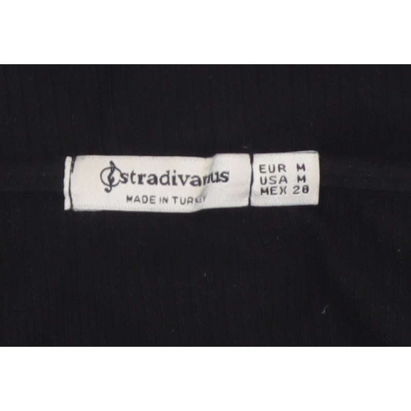 Stradivarius Women Black M Cropped Ruched V-Neck Long Sleeve Stretch Top