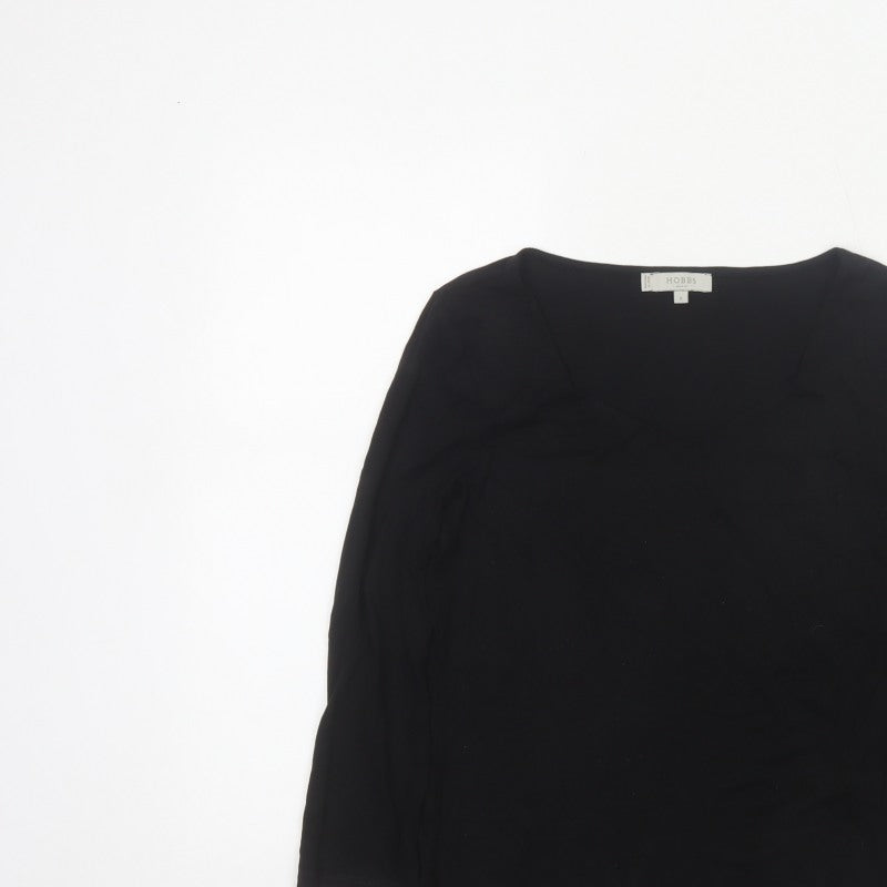 Hobbs Women Black S V-Neck Long Sleeve Stretch Jersey Top