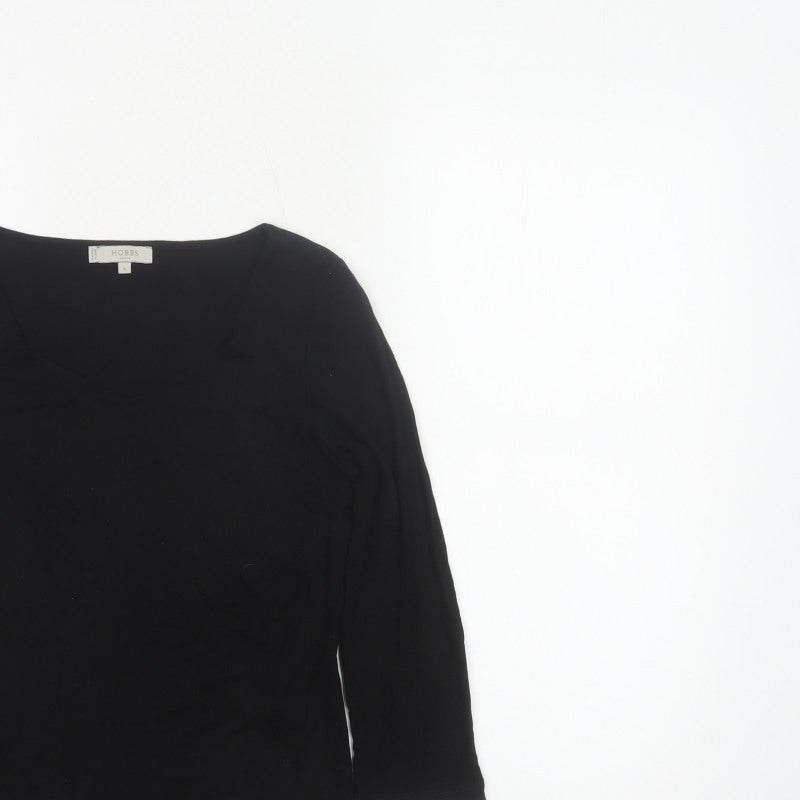 Hobbs Women Black S V-Neck Long Sleeve Stretch Jersey Top