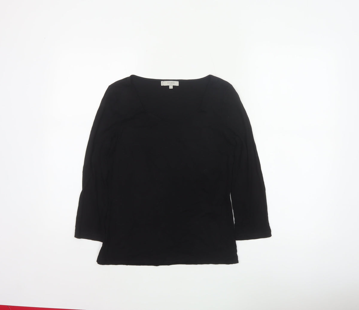 Hobbs Women Black S V-Neck Long Sleeve Stretch Jersey Top