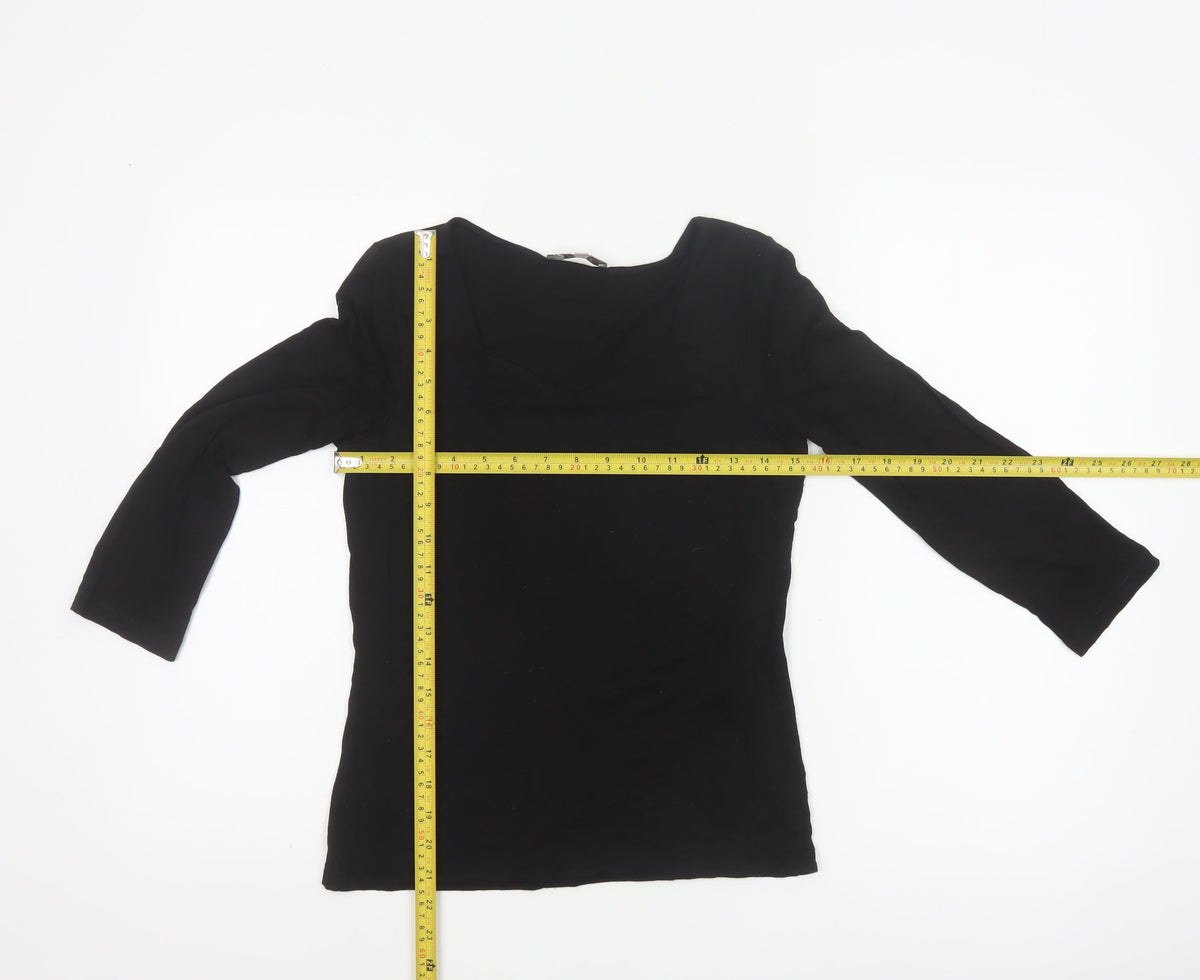 Hobbs Women Black S V-Neck Long Sleeve Stretch Jersey Top