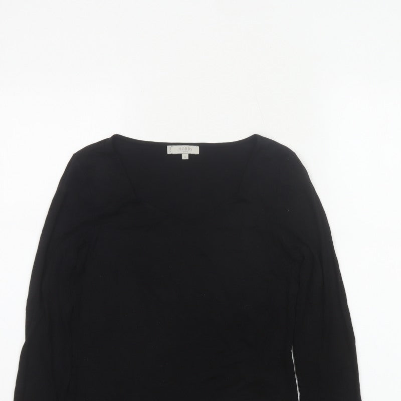 Hobbs Women Black S V-Neck Long Sleeve Stretch Jersey Top
