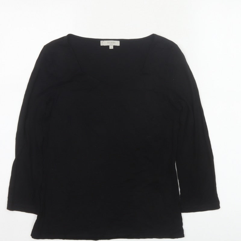 Hobbs Women Black S V-Neck Long Sleeve Stretch Jersey Top