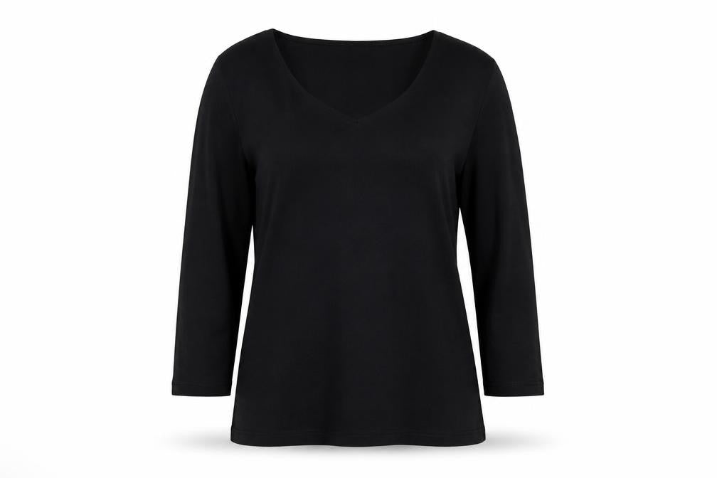 Hobbs Women Black S V-Neck Long Sleeve Stretch Jersey Top