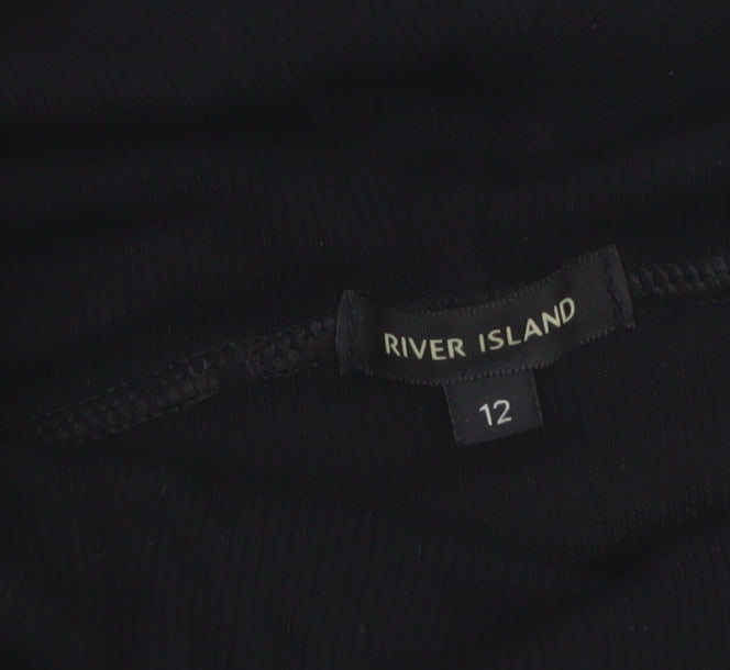 River Island Women Black UK 12 Knee Length Jumper Dress Roll Neck