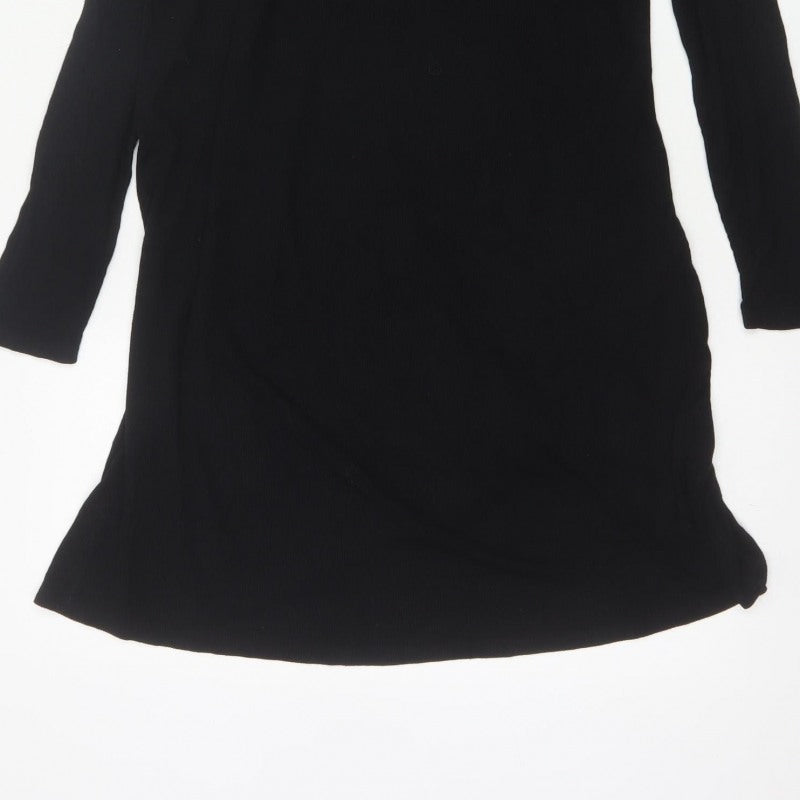 River Island Women Black UK 12 Knee Length Jumper Dress Roll Neck