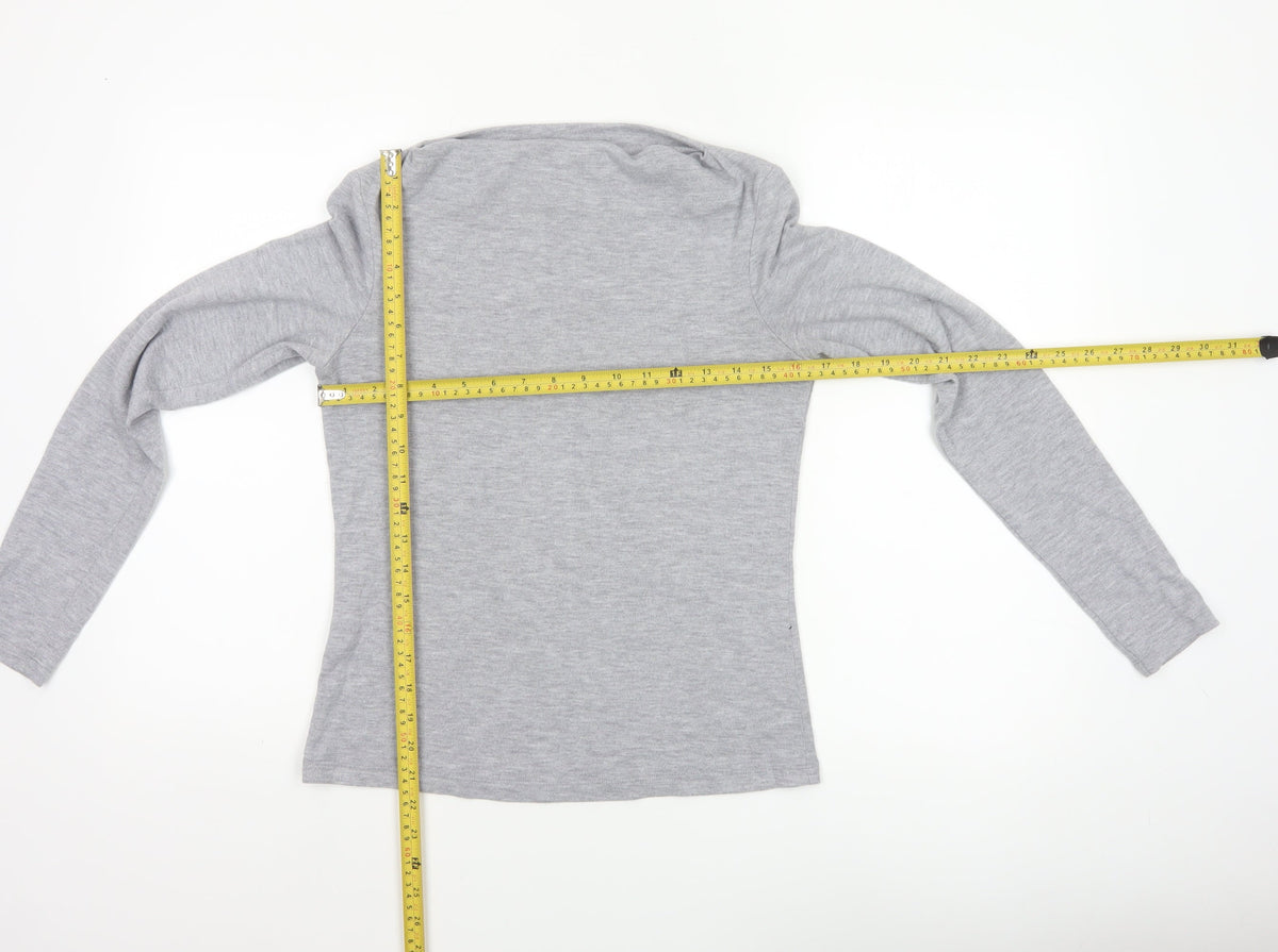 Mango Women Grey Size S Basic Boat Neck Stretch Long Sleeve T-Shirt