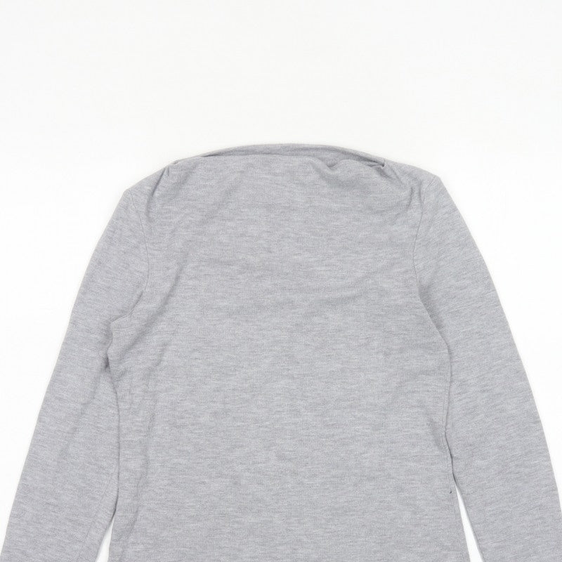 Mango Women Grey Size S Basic Boat Neck Stretch Long Sleeve T-Shirt