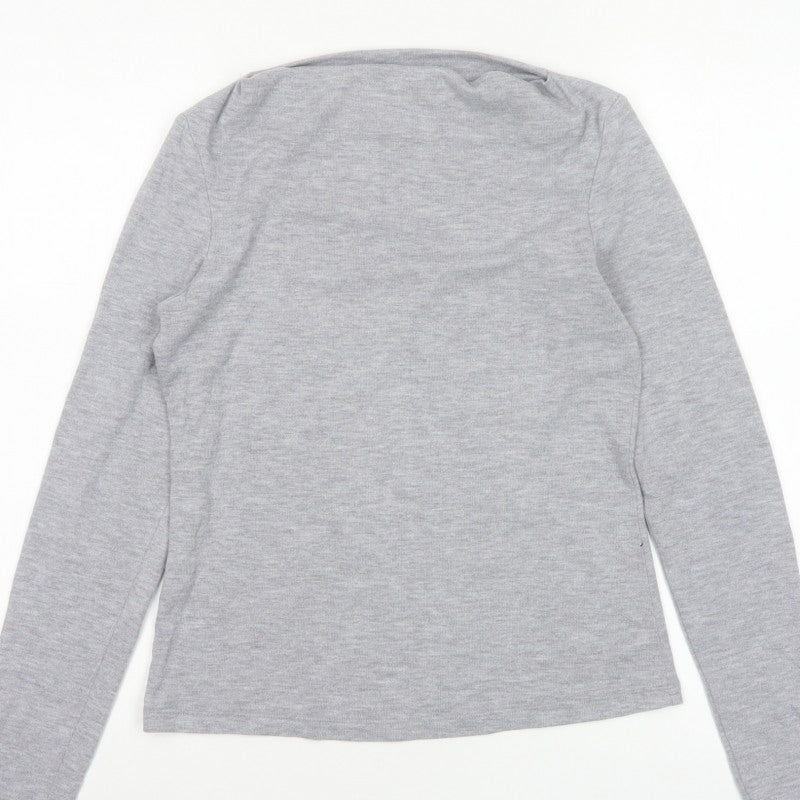 Mango Women Grey Size S Basic Boat Neck Stretch Long Sleeve T-Shirt