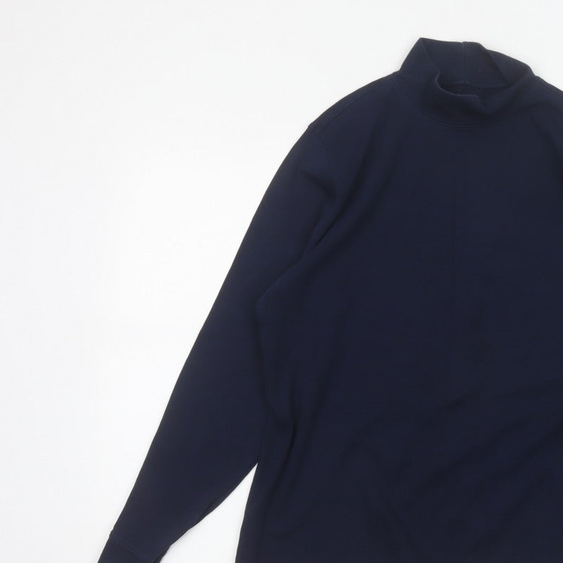 Lands' End Women's Blue M Basic Cotton Mock Neck Long Sleeve T-Shirt