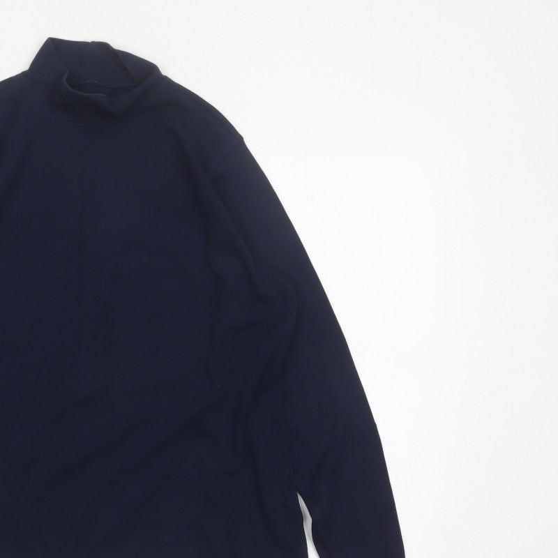 Lands' End Women's Blue M Basic Cotton Mock Neck Long Sleeve T-Shirt