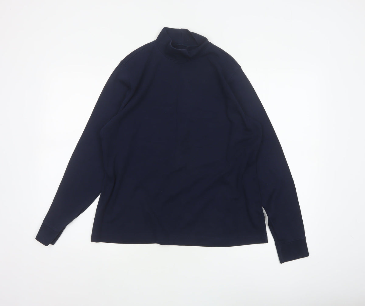 Lands' End Women's Blue M Basic Cotton Mock Neck Long Sleeve T-Shirt