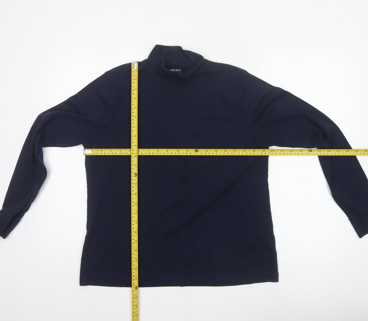 Lands' End Women's Blue M Basic Cotton Mock Neck Long Sleeve T-Shirt