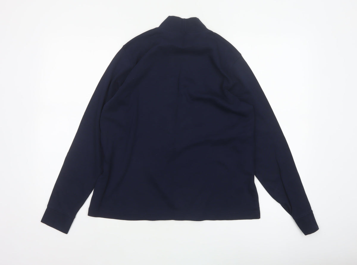 Lands' End Women's Blue M Basic Cotton Mock Neck Long Sleeve T-Shirt
