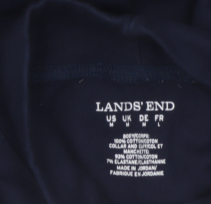 Lands' End Women's Blue M Basic Cotton Mock Neck Long Sleeve T-Shirt