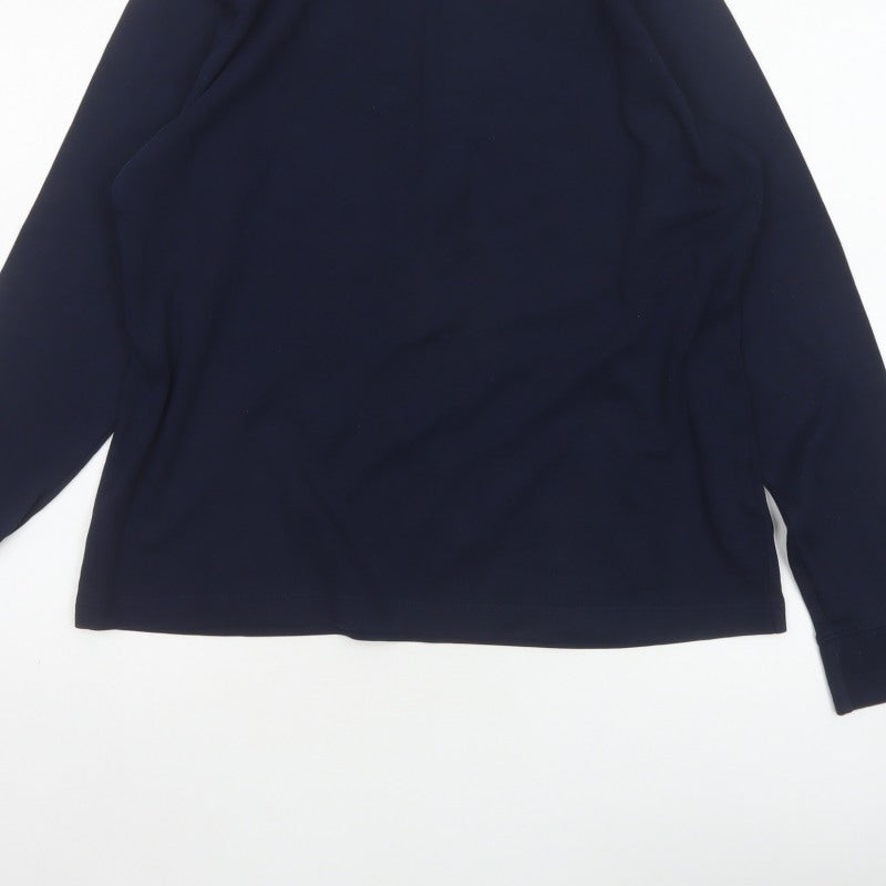 Lands' End Women's Blue M Basic Cotton Mock Neck Long Sleeve T-Shirt