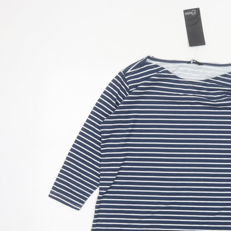 Emreco Women’s Blue White Striped Jersey Scoop Neck Top Size 16